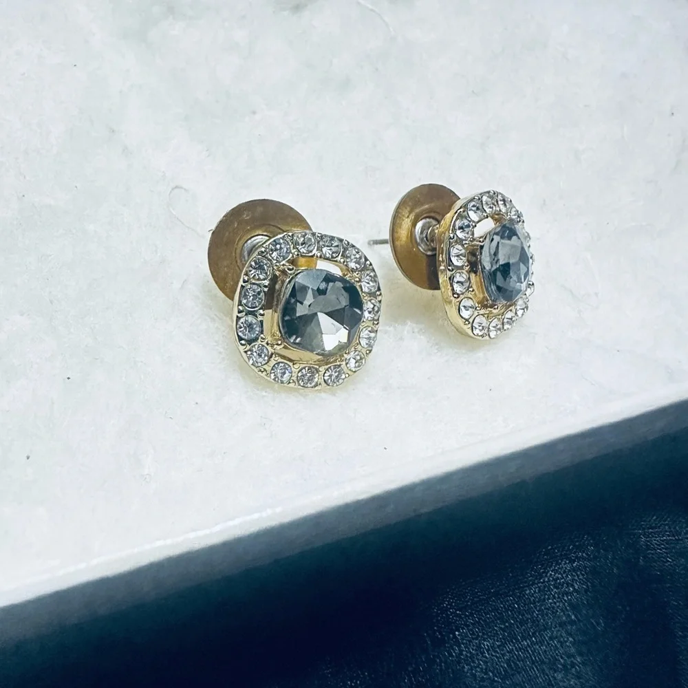 Monet Gold and Black Crystal Earrings - Picture 2 of 4